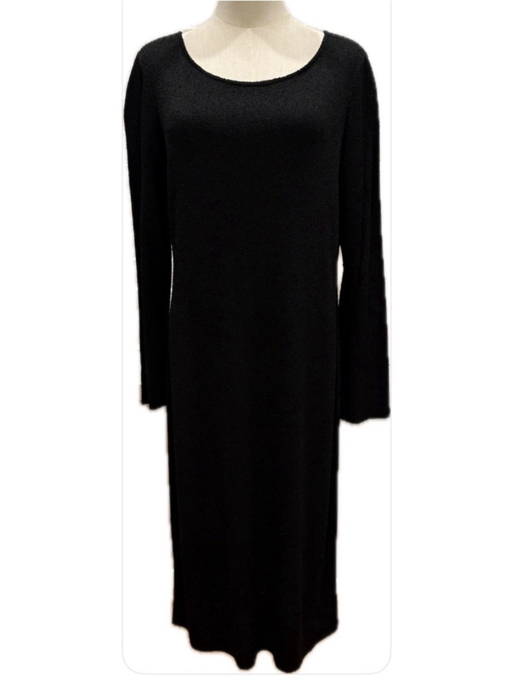 Brenda French Classic Knit Black Fitted Long Sleeves Scoop Neck Sheath  Dress 10